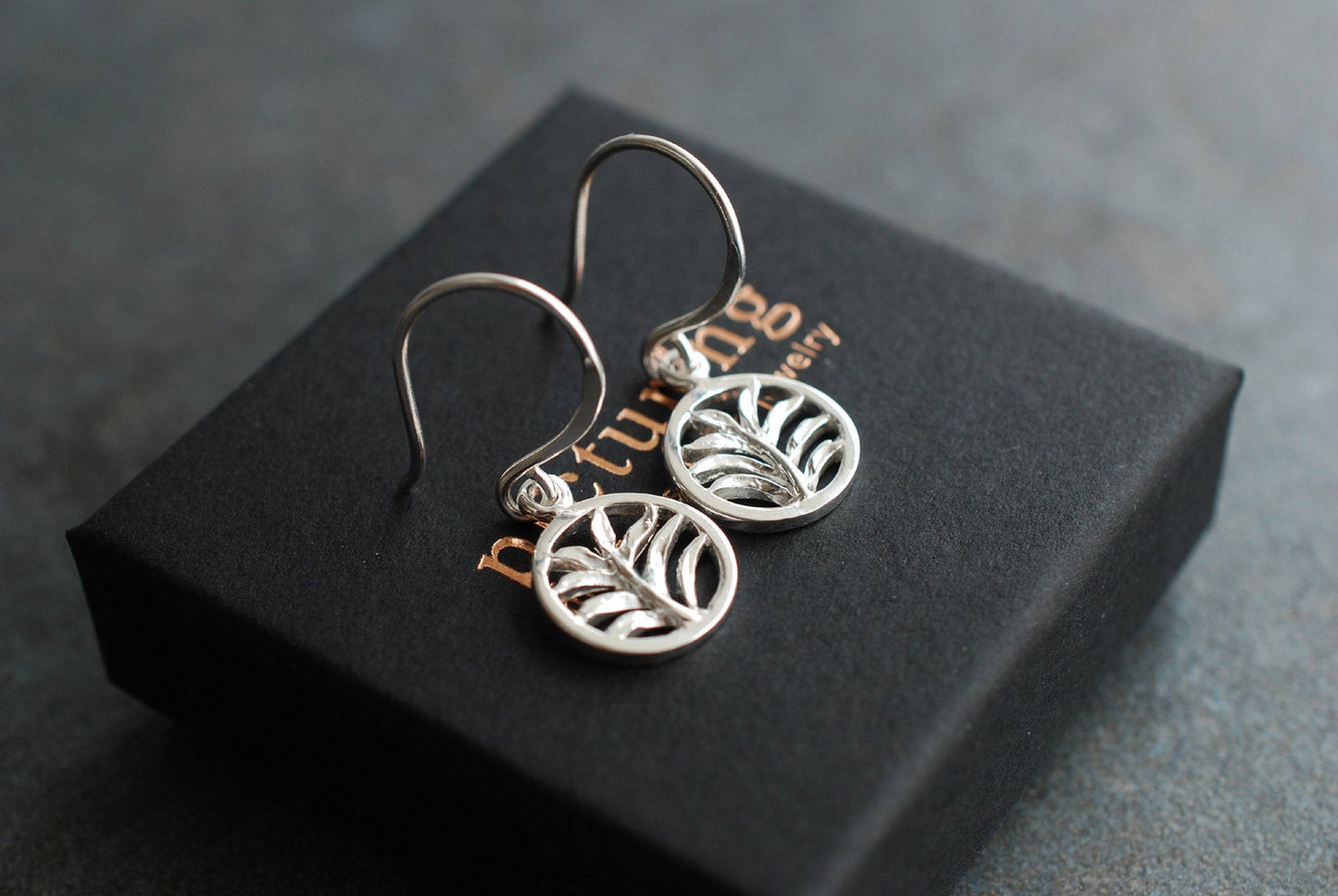 Palm-Blatt Ohrringe/Sommer-Schmuck, 925er Silber/Geburtstagsgeschenk - picturing