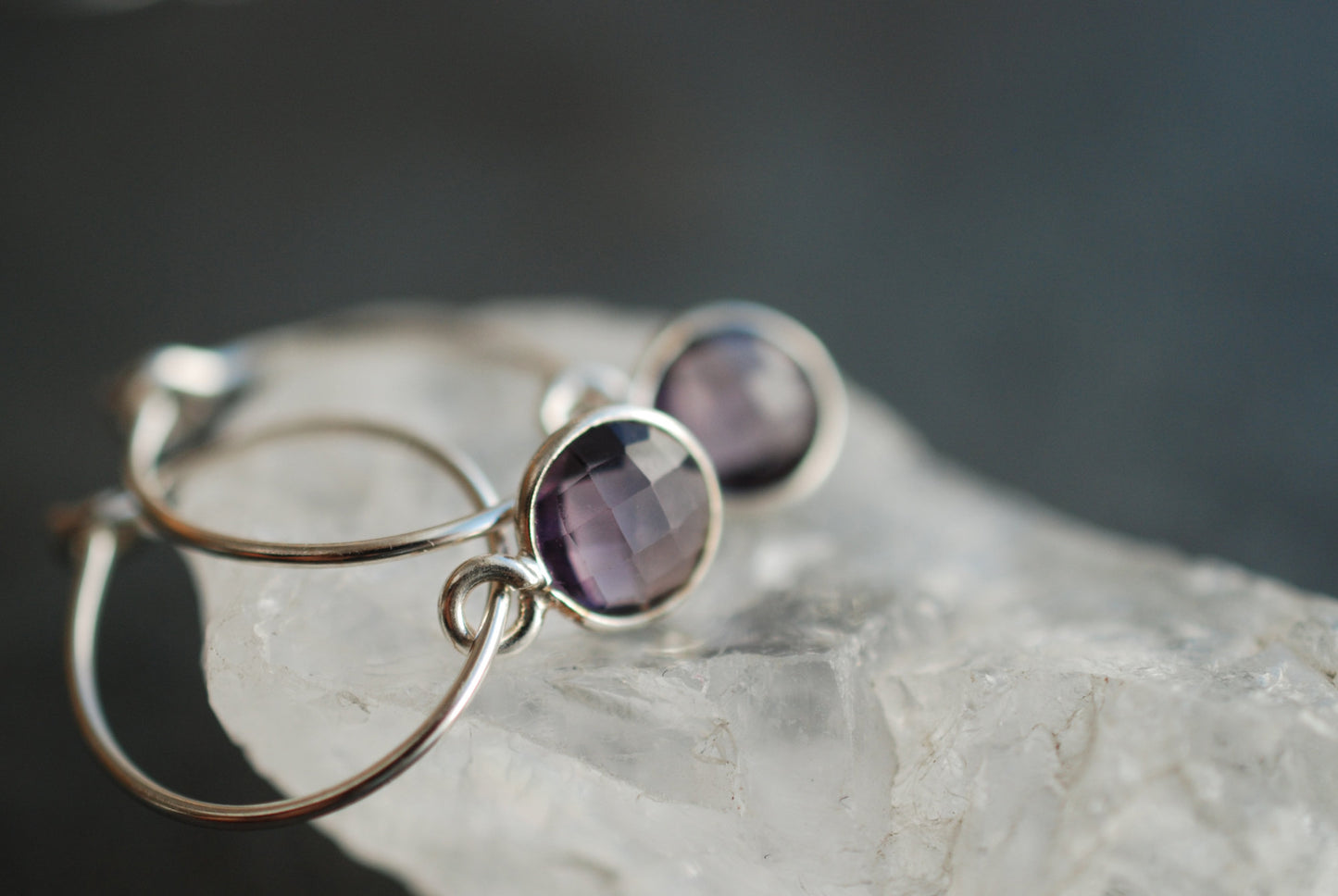 Sterling Silber Geburtsstein-Creolen Amethyst . Februar Geburtstagsgeschenke - picturing