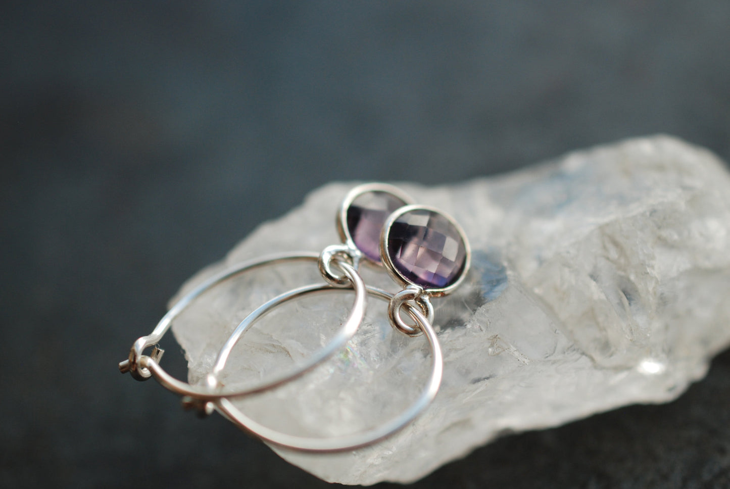 Sterling Silber Geburtsstein-Creolen Amethyst . Februar Geburtstagsgeschenke - picturing