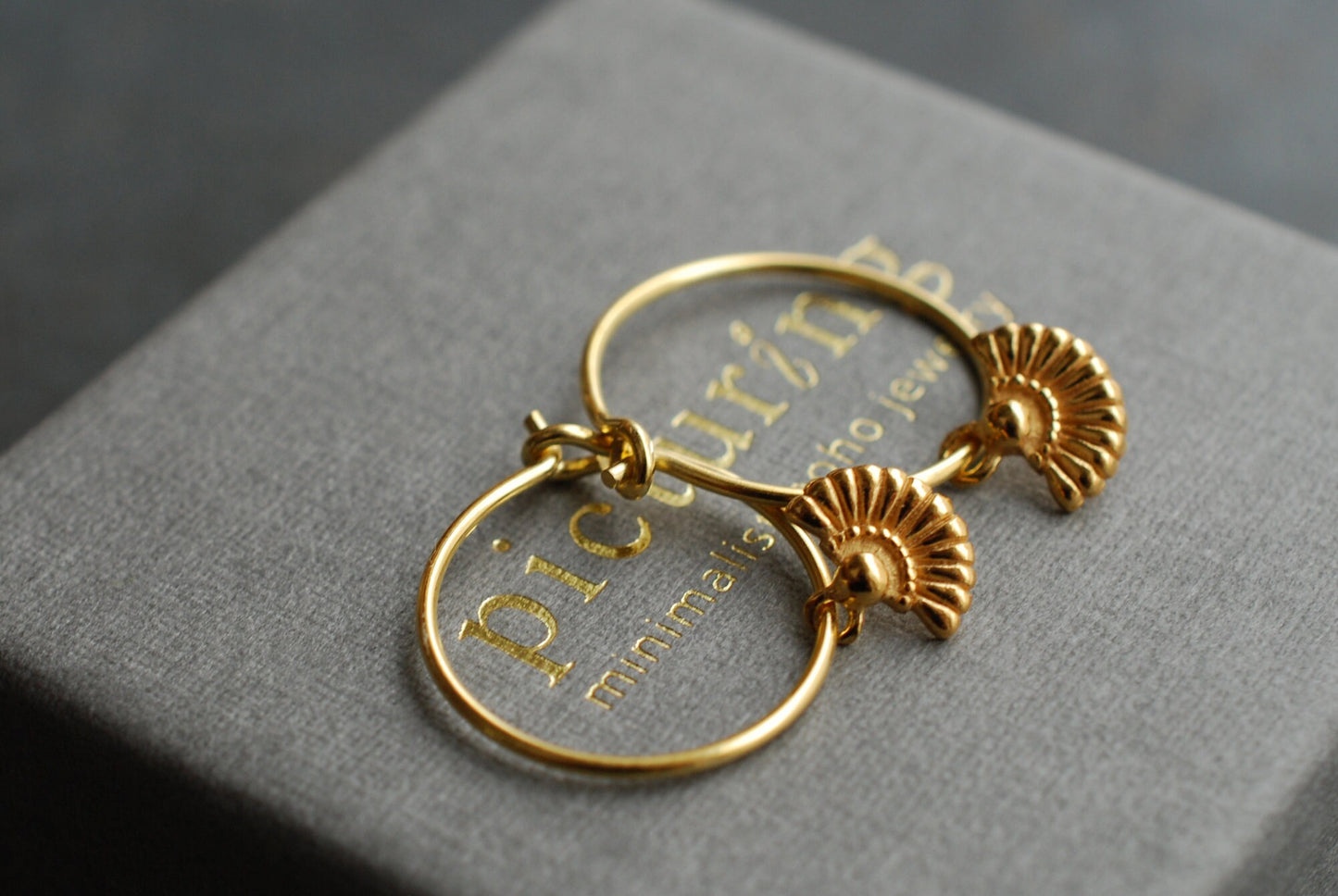 22 kt Vergoldete Silber-Creolen mit Fächer-Anhängern / Geburtstagsgeschenke / Weihnachten