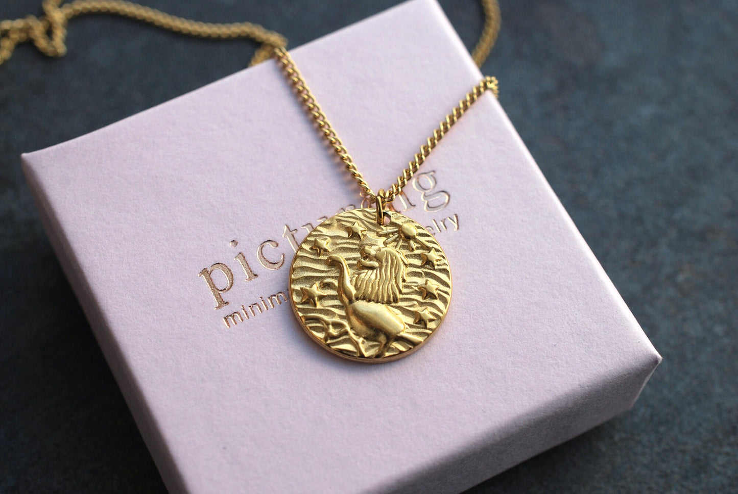Löwen-Kette Münze . 18 kt vergoldetes Edelstahl . Minimalistische Kette . Boho-Kette