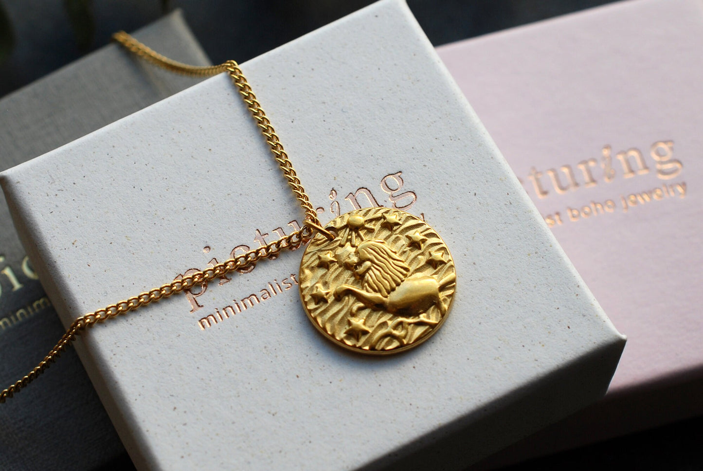 Löwen-Kette Münze . 18 kt vergoldetes Edelstahl . Minimalistische Kette . Boho-Kette