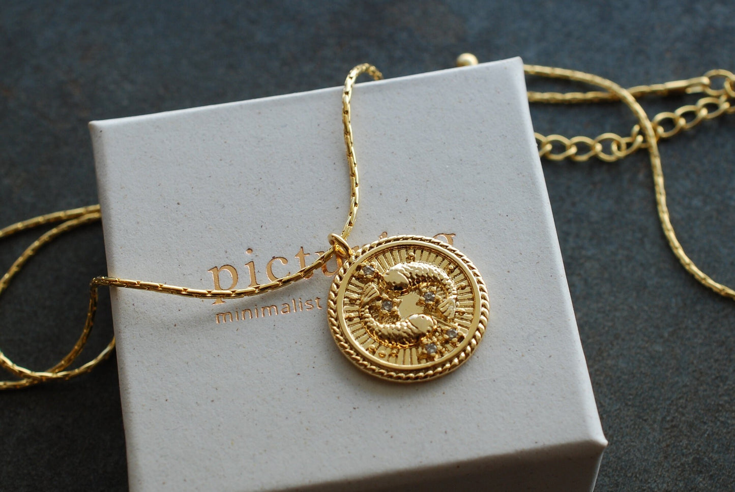 Sternzeichen-Münzen-Kette . 16 k vergoldet . personalisiertes Geschenk . romantische Kette . Himmlischer Schmuck