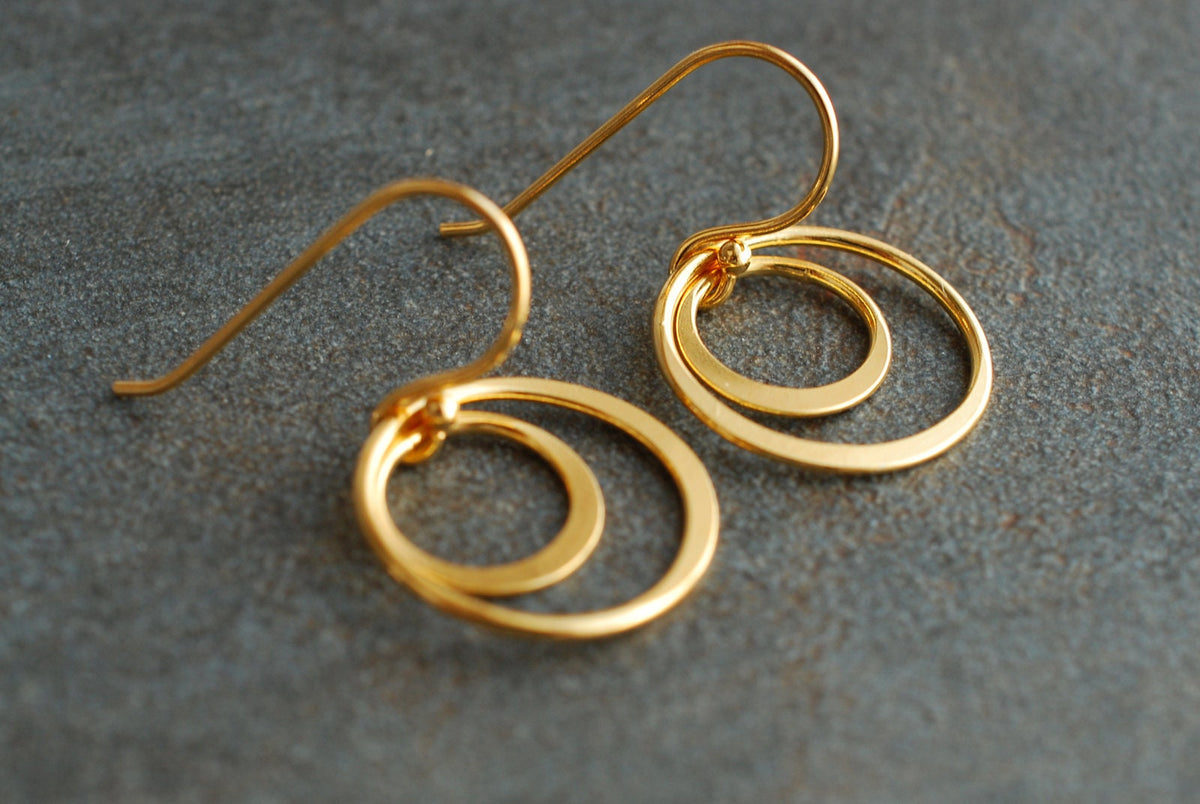 Goldene Doppelkreis-Ohrringe CIRCLES · Vergoldetes 925 Sterling Silber