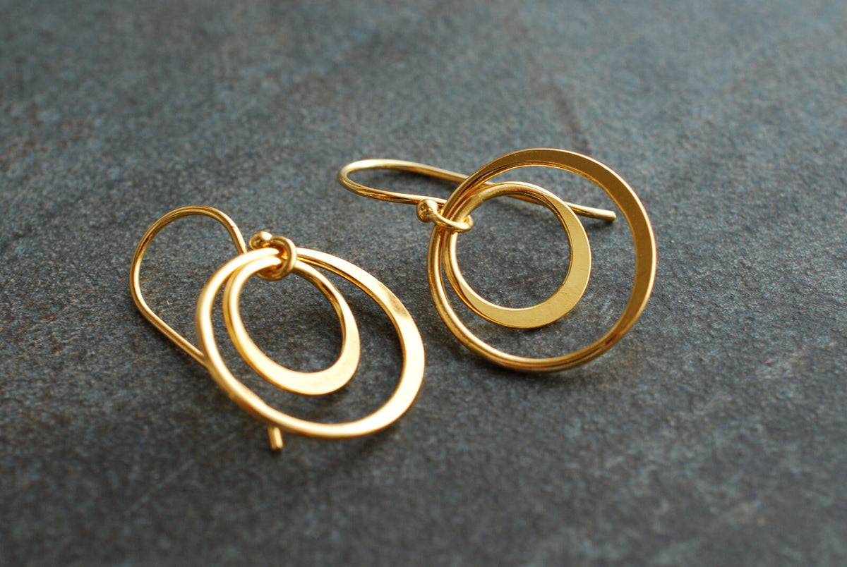 Goldene Doppelkreis-Ohrringe CIRCLES · Vergoldetes 925 Sterling Silber