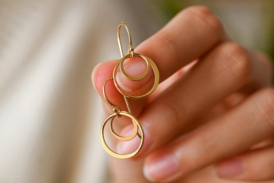 Goldene Doppelkreis-Ohrringe CIRCLES · Vergoldetes 925 Sterling Silber
