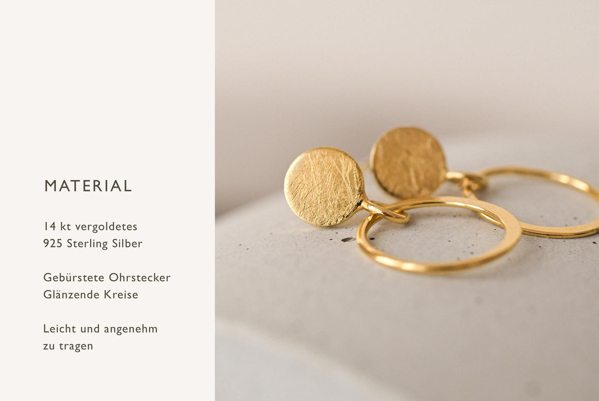Vergoldete Ohrstecker mit Kreis-Anhänger · CIRCLES | 14 kt vergoldetes 925er Sterling Silber | Schmuckgeschenk