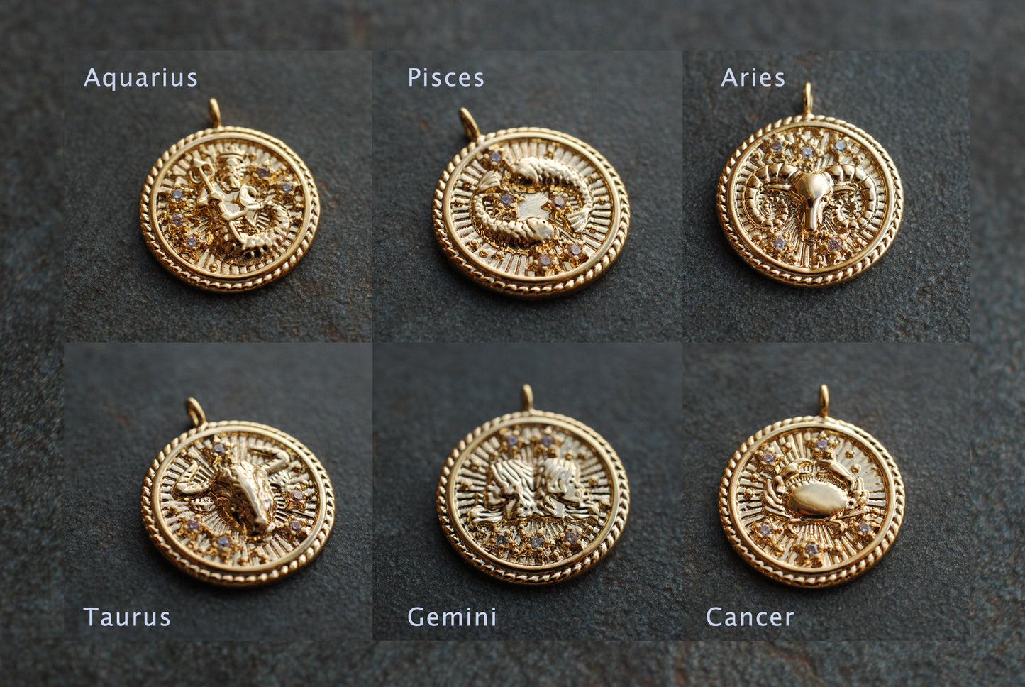 Vergoldete Sternzeichen-Münzen-Kette mit Zirkonia-Steinen