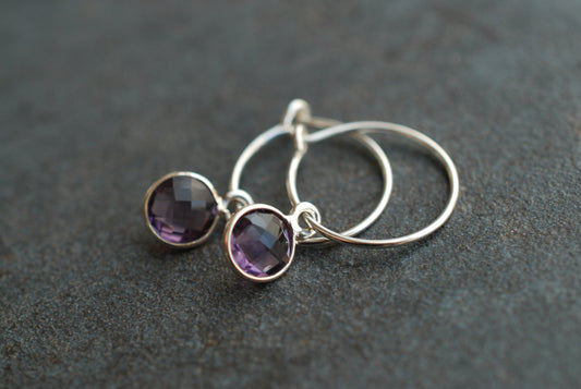 Sterling Silber Geburtsstein-Creolen Amethyst . Februar Geburtstagsgeschenke - picturing