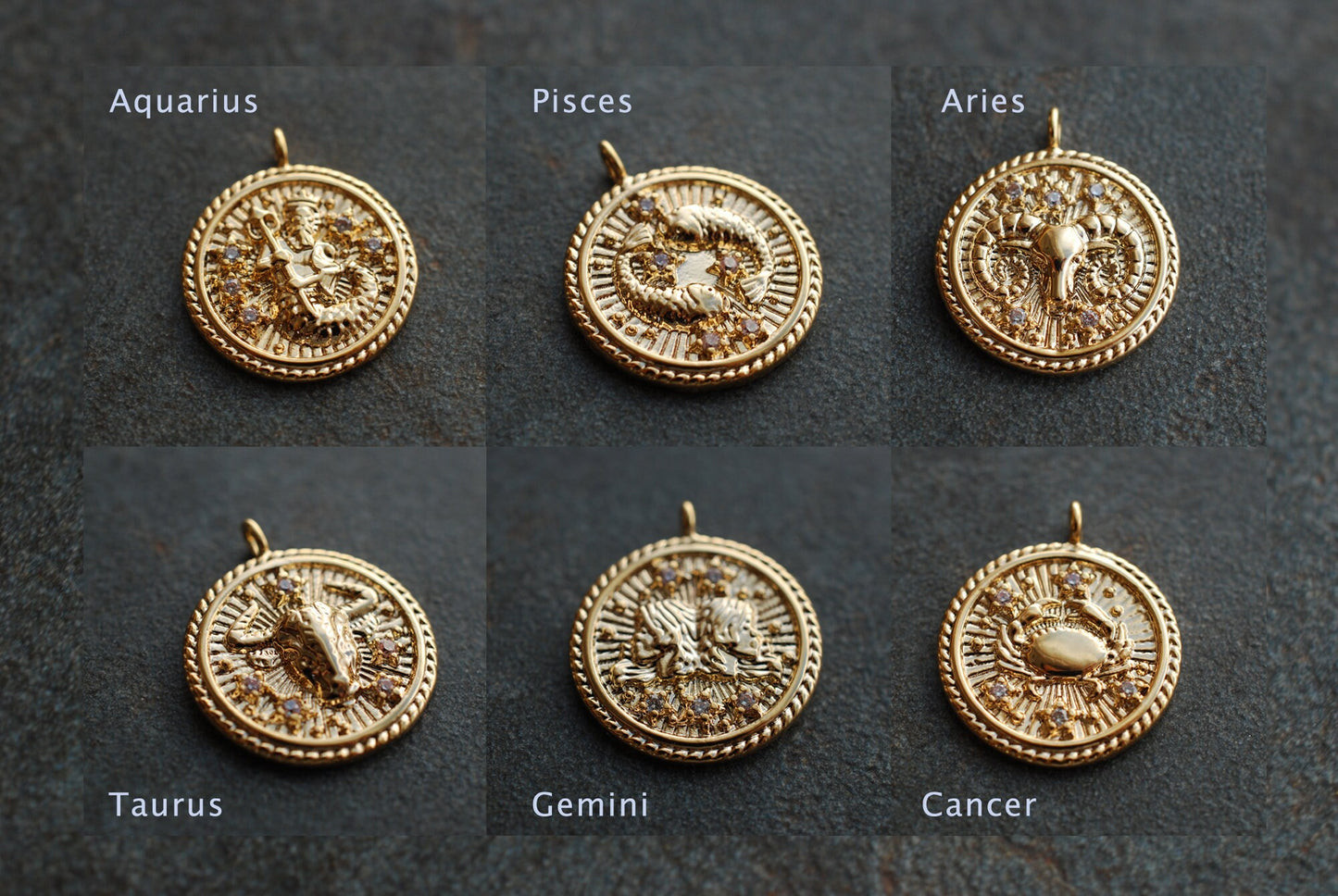 Sternzeichen-Münzen-Kette . 16 k vergoldet . personalisiertes Geschenk . romantische Kette . Himmlischer Schmuck